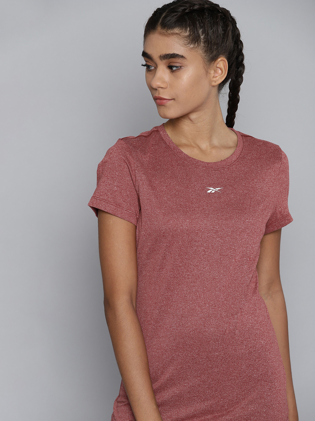 Reebok Women Maroon Solid  Training or Gym T-shirt