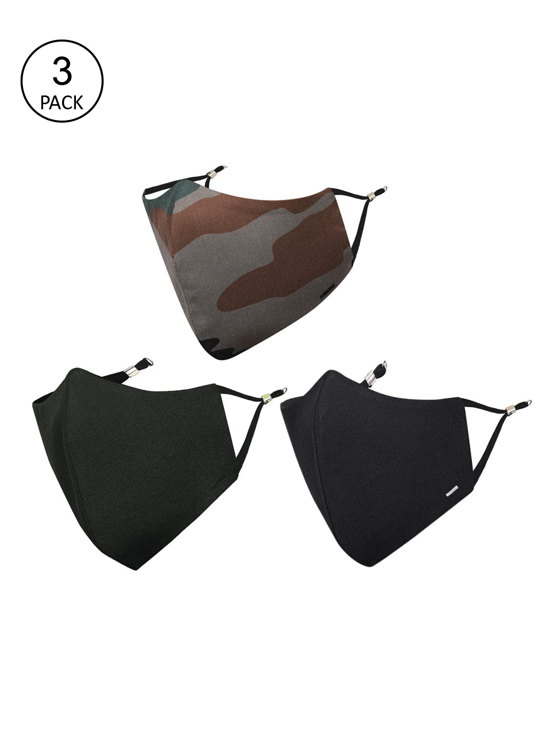 MASQ Men Pack Of 3 Self-Design Pure Cotton 4-Ply Outdoor Cloth Masks