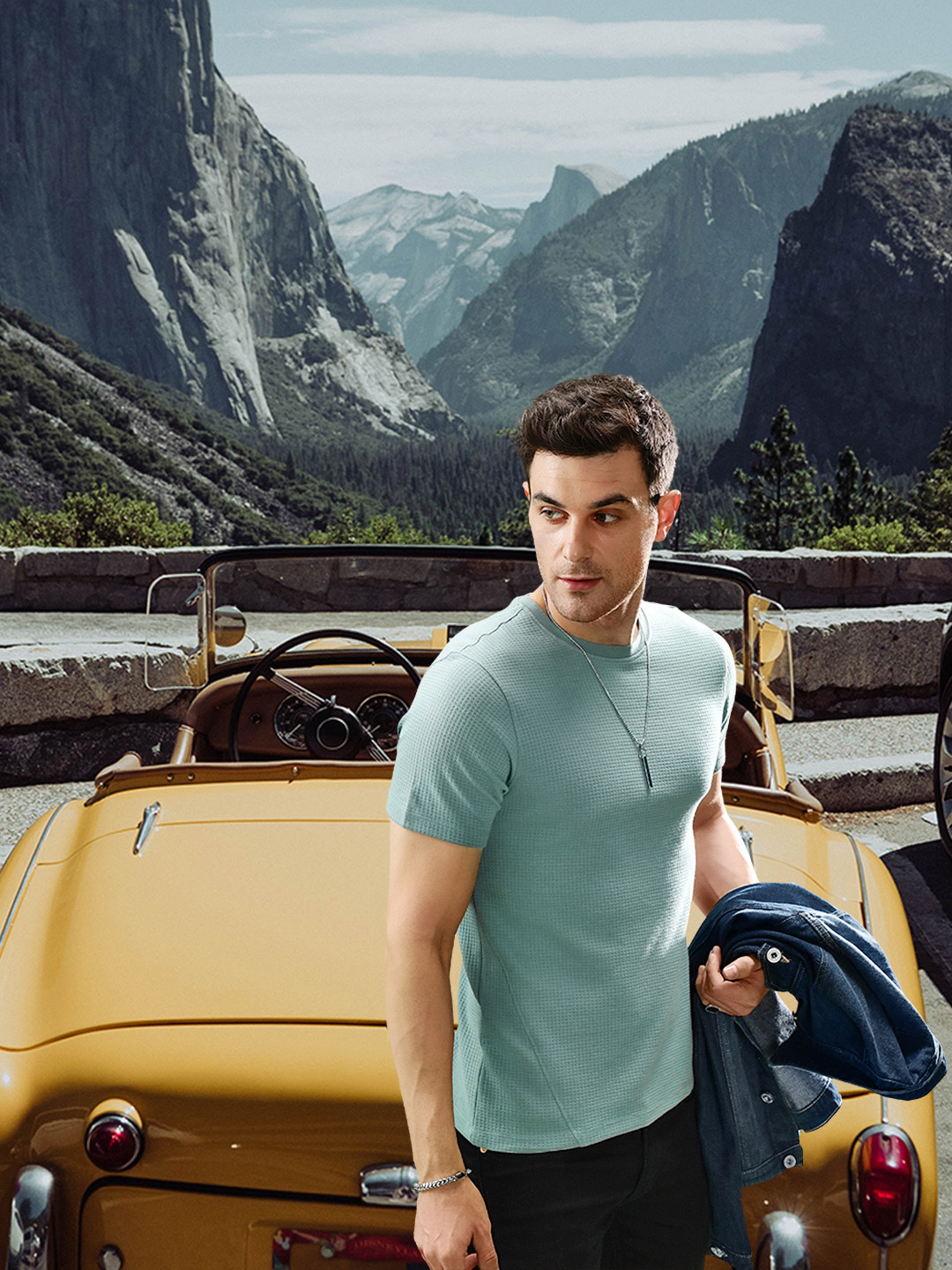 Roadster Men Blue  Waffle Texture T-shirt