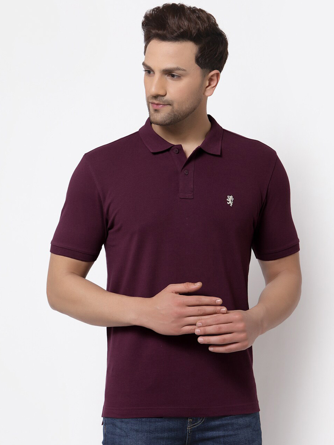Red Tape Men Burgundy Polo Collar Pure Cotton T-shirt