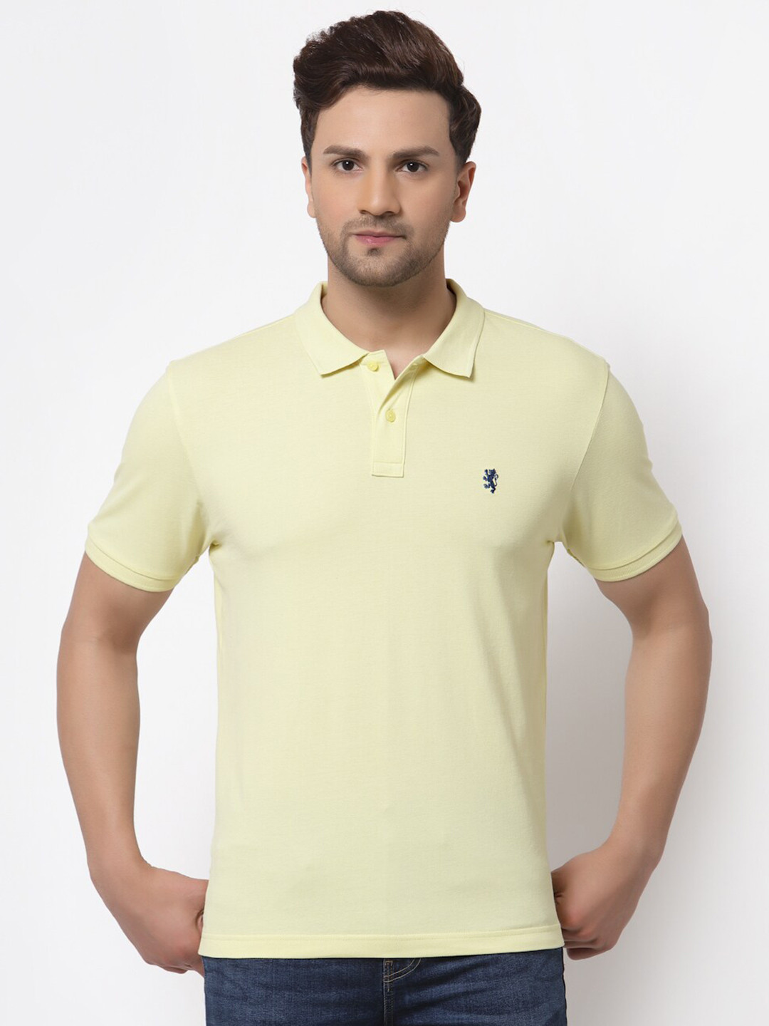 Red Tape Men Yellow Polo Collar Pure Cotton T-shirt