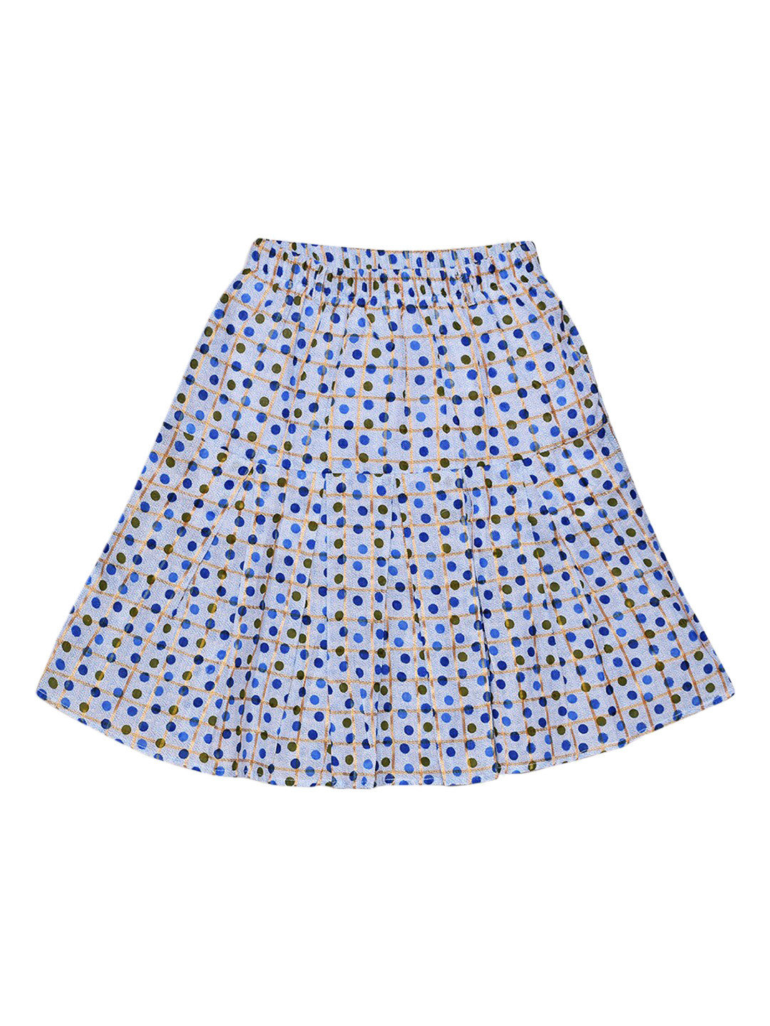 Fashionable Girls Blue & Beige Polka Dot Printed A-Line Knee-Length Pure Cotton Skirt
