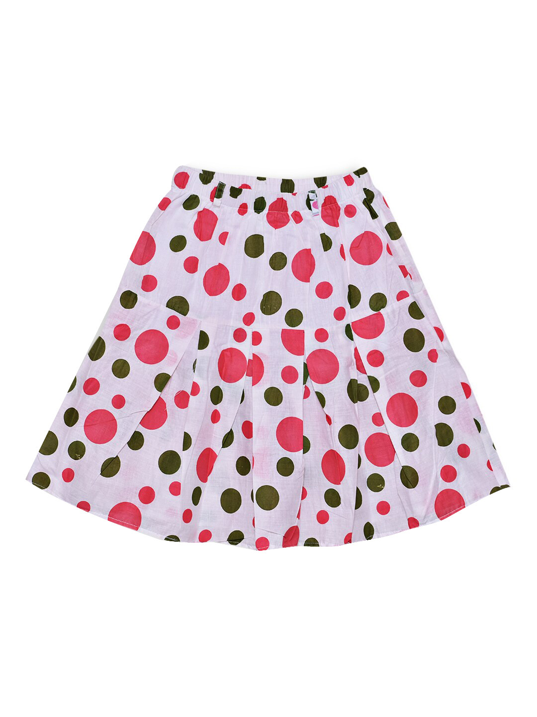 Fashionable Girls White & Red Polka Dot Printed A-Line Pure Cotton Skirt