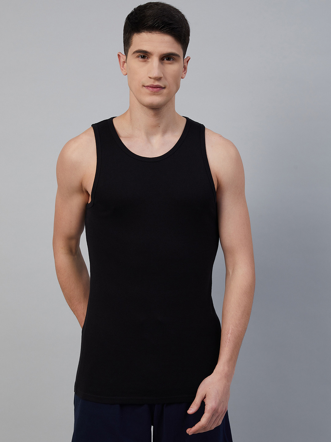 Marks & Spencer Men Black Solid Cotton Innerwear Vests T144760VBLACK