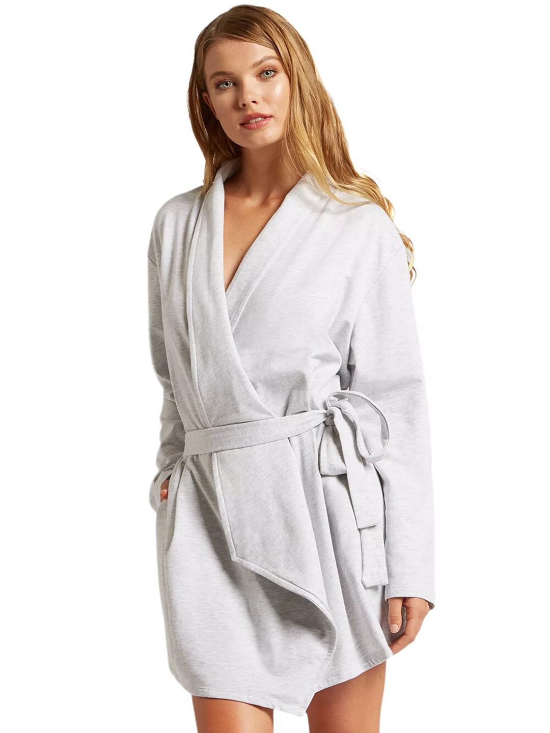 YAMAMAY Women White Solid Waist Tied Nightdress