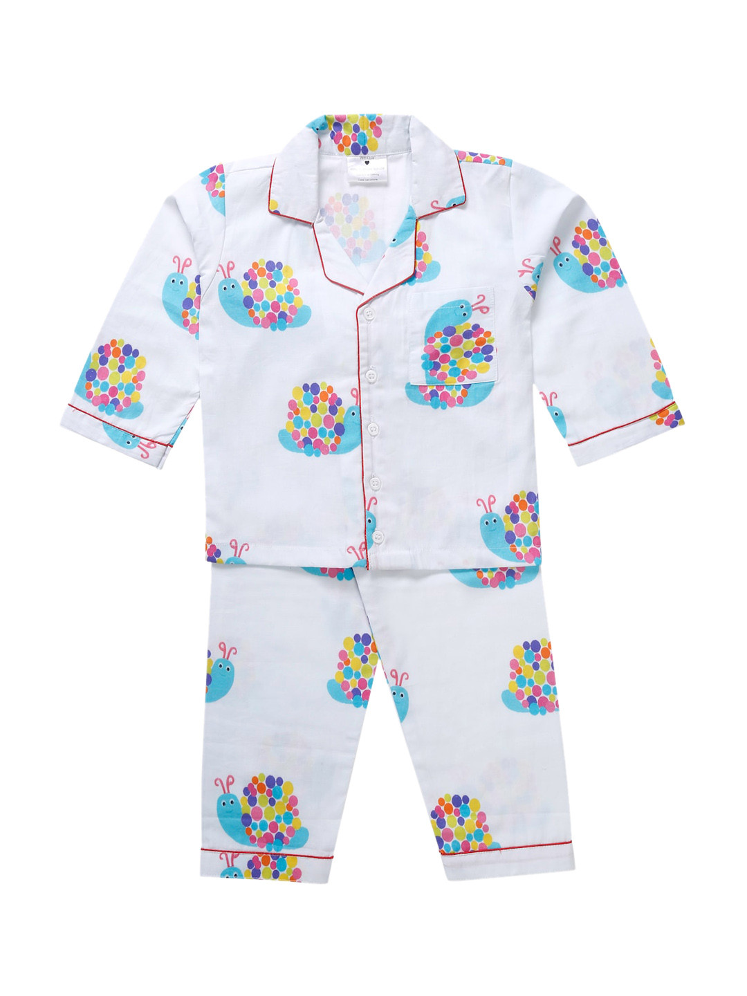 Little Musketeer Girls Cotton Blue & White Caterpillar Printed Night suit