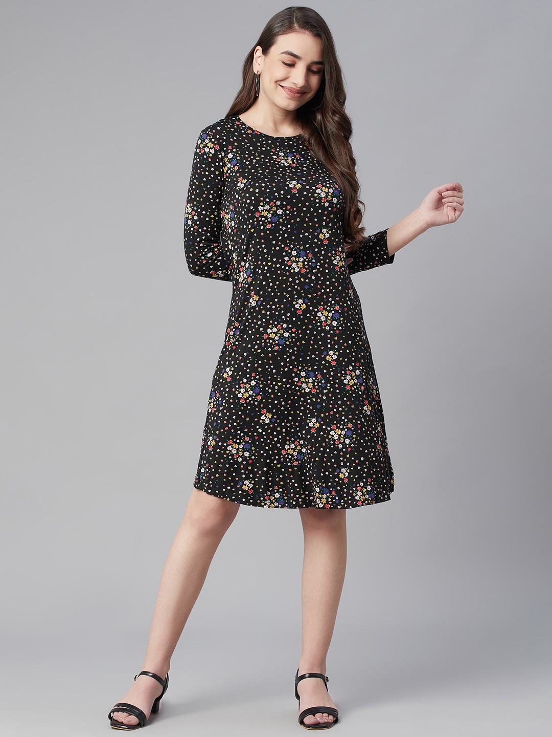 Buy Marks Spencer Black Red Floral Print A Line Jersey Dress
