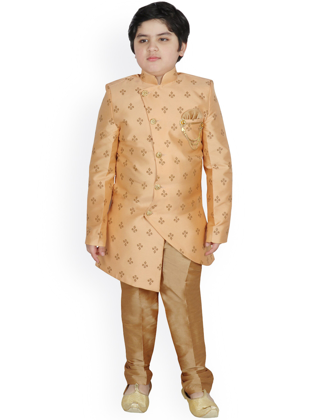 SG YUVRAJ Boys Peach & Gold-Toned Woven Design Sherwani