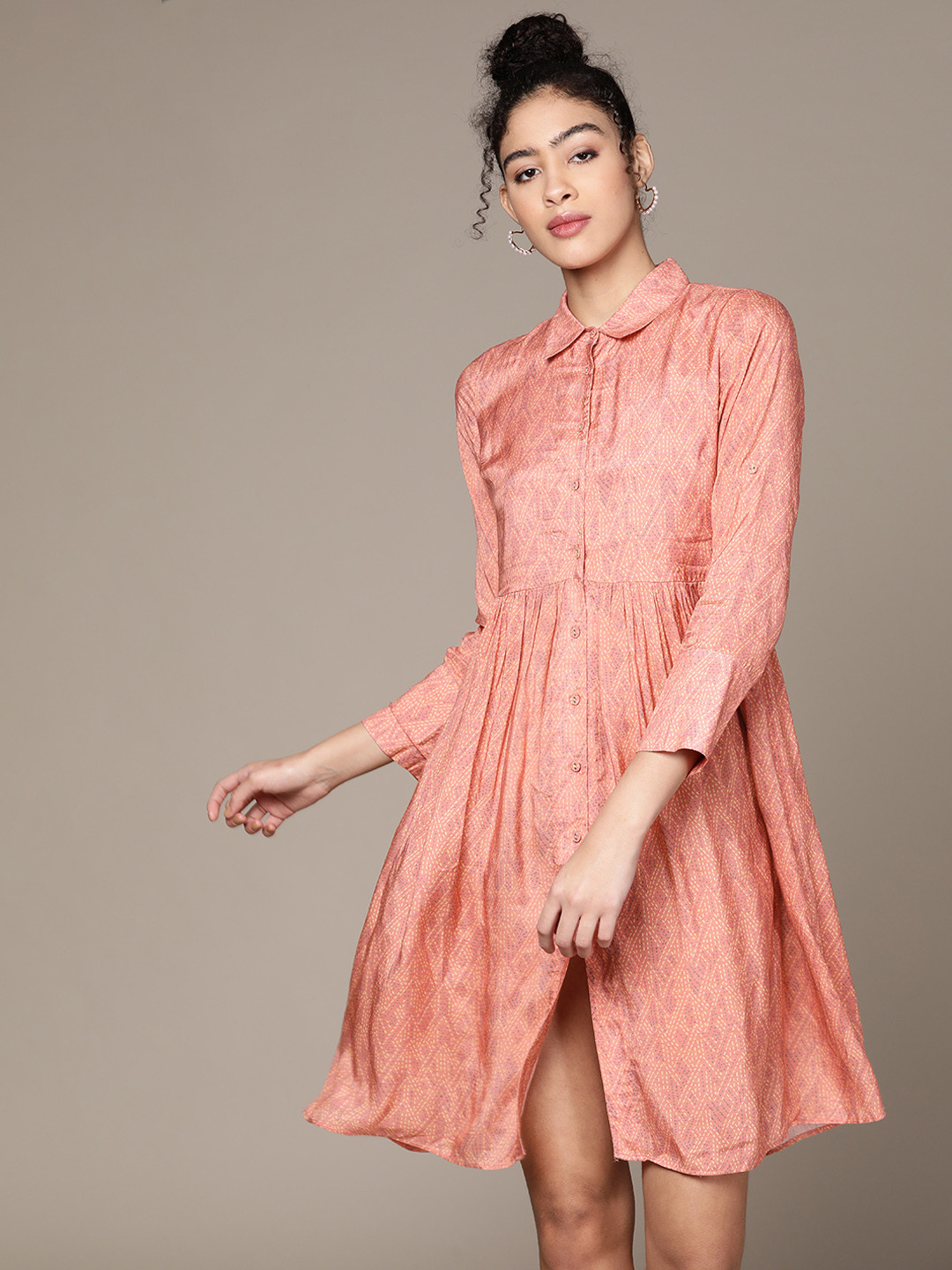 Ritu Kumar Women Peach Geometric Printed A-Line Dress