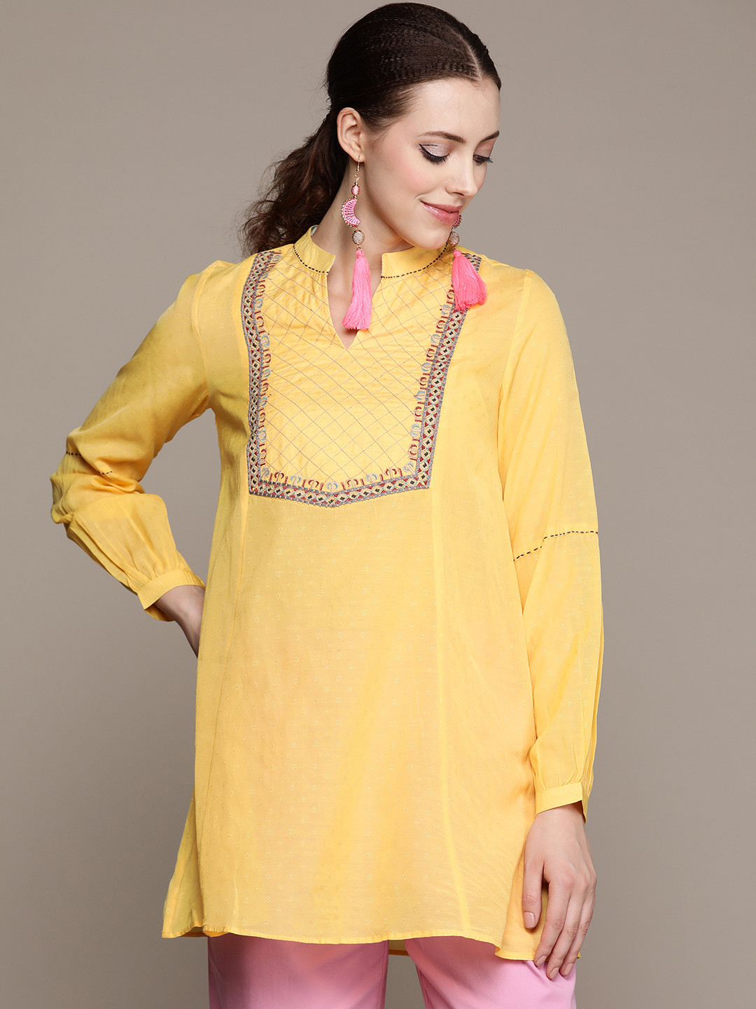 Ritu Kumar Women Yellow Ethnic Motifs Embroidered Kurti
