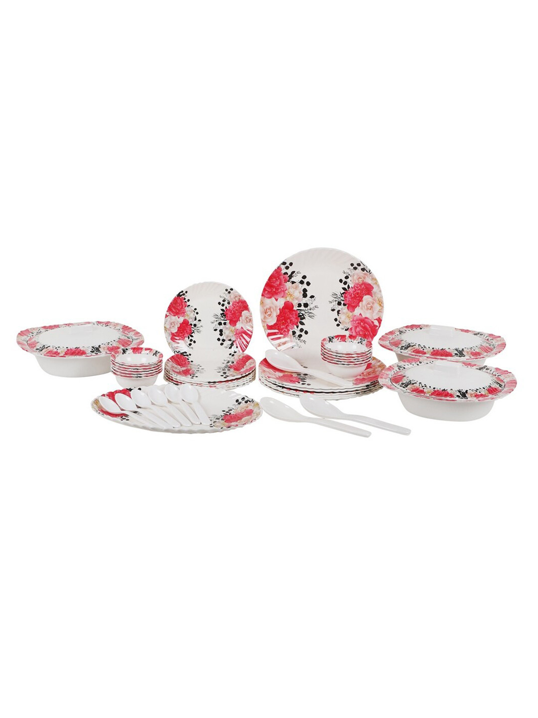 CDI Rose Bouquet White Floral Melamine Microwave Safe 40 Piece Dinner Set