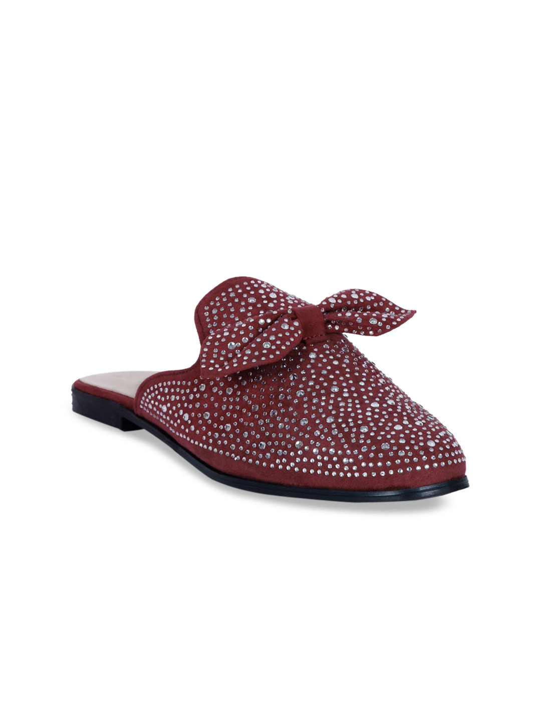 London Rag Women Burgundy Suede Embellished Mules