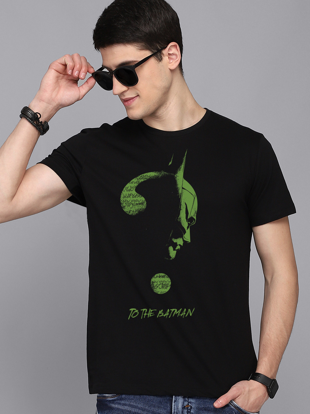 Free Authority Men Black Batman Printed Pure Cotton T-shirt