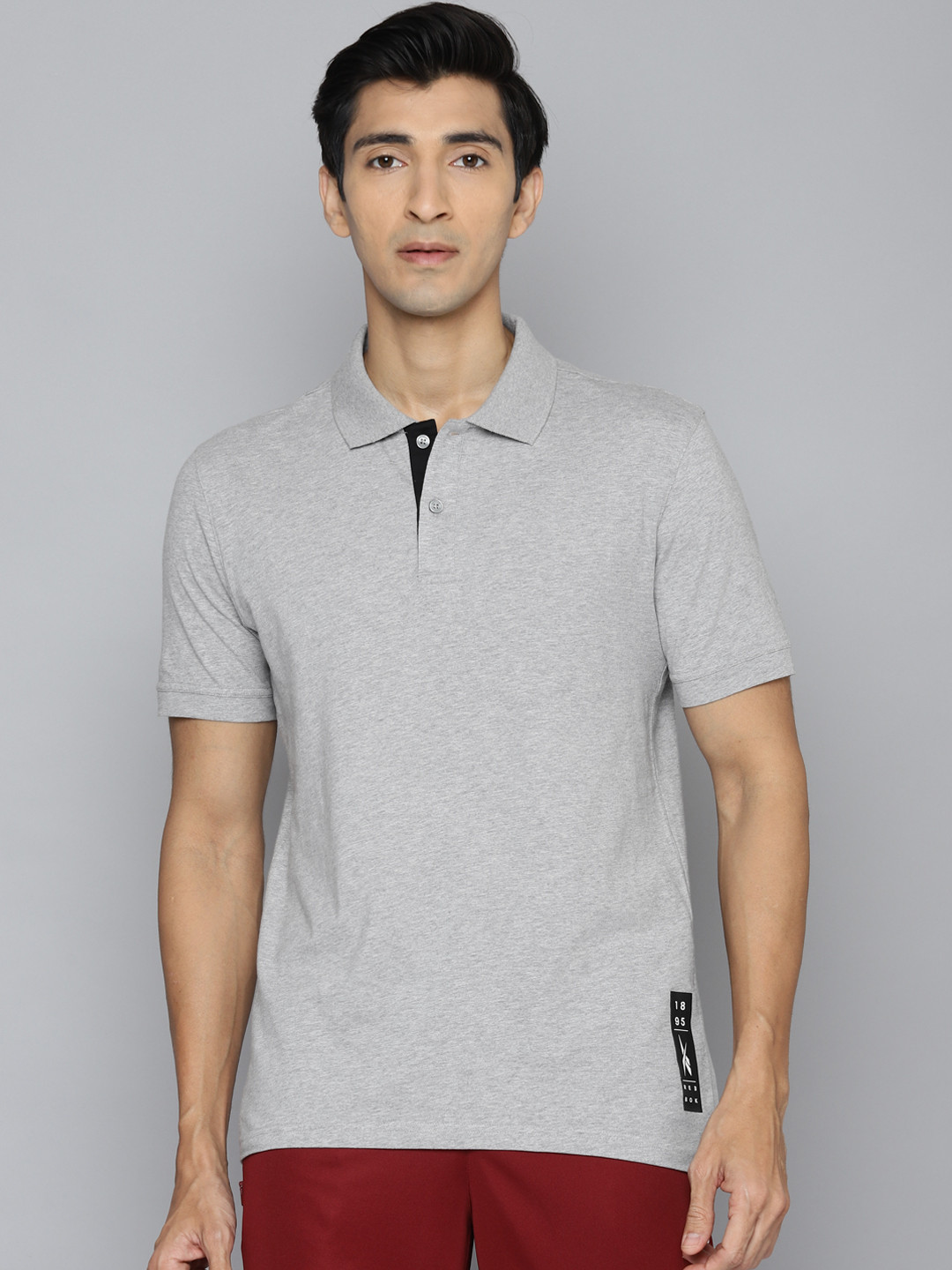 Reebok Men Grey Melange WF Pure Cotton Training Polo T-shirt