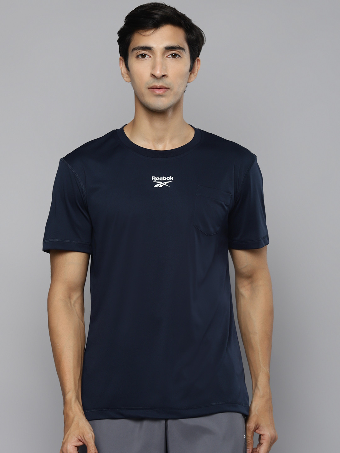 Reebok Men Navy Blue WF Solid Training T-shirt