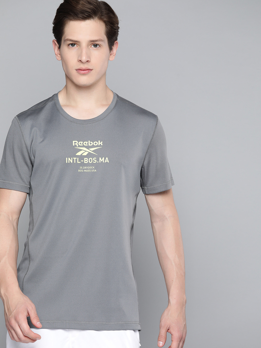 Reebok Men Grey Prime Brand Logo Print Sustainable Speedwick Training T-shirt