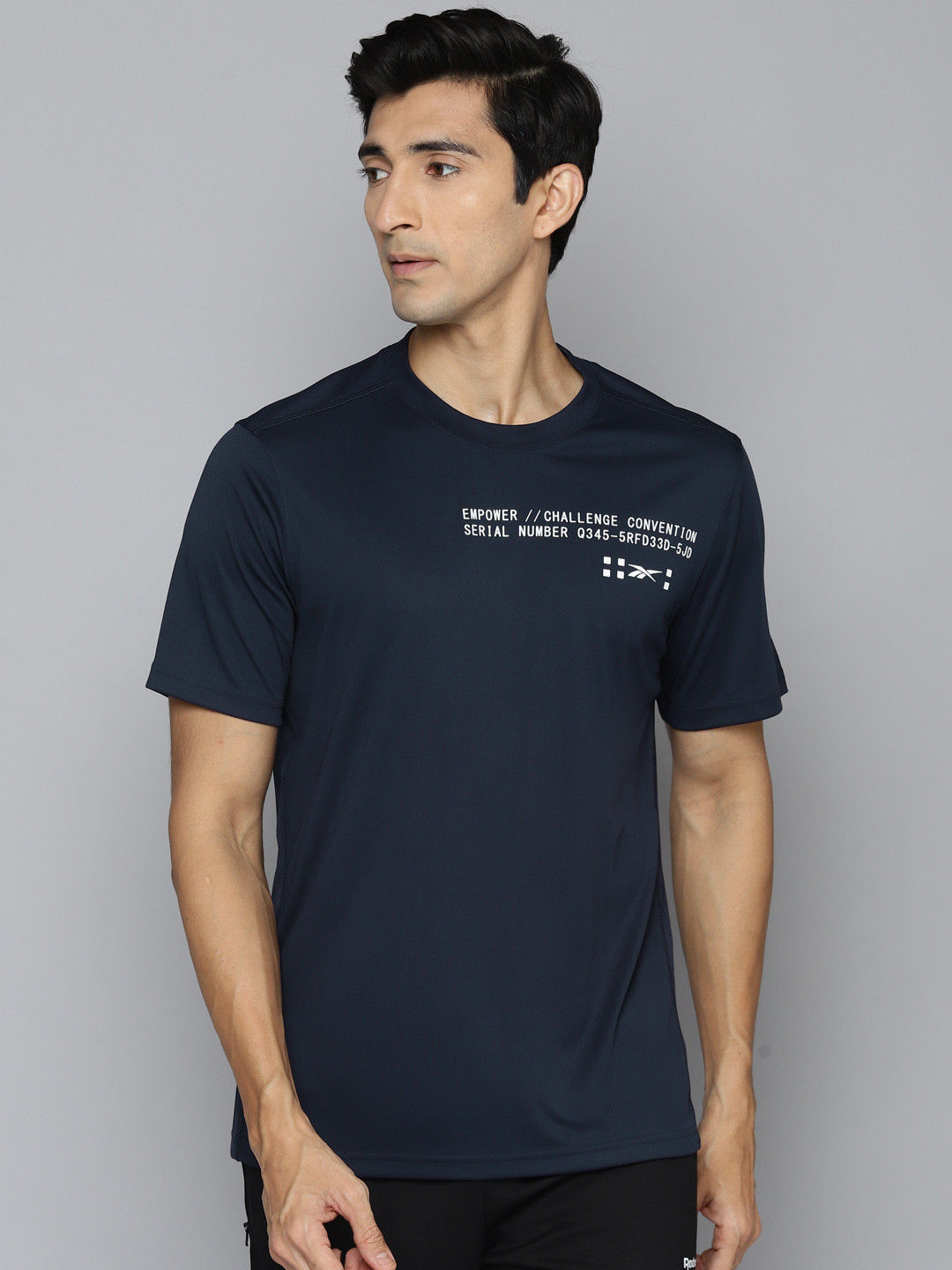 Reebok Men Navy Blue Performance Typography Speedwick Training T-shirt