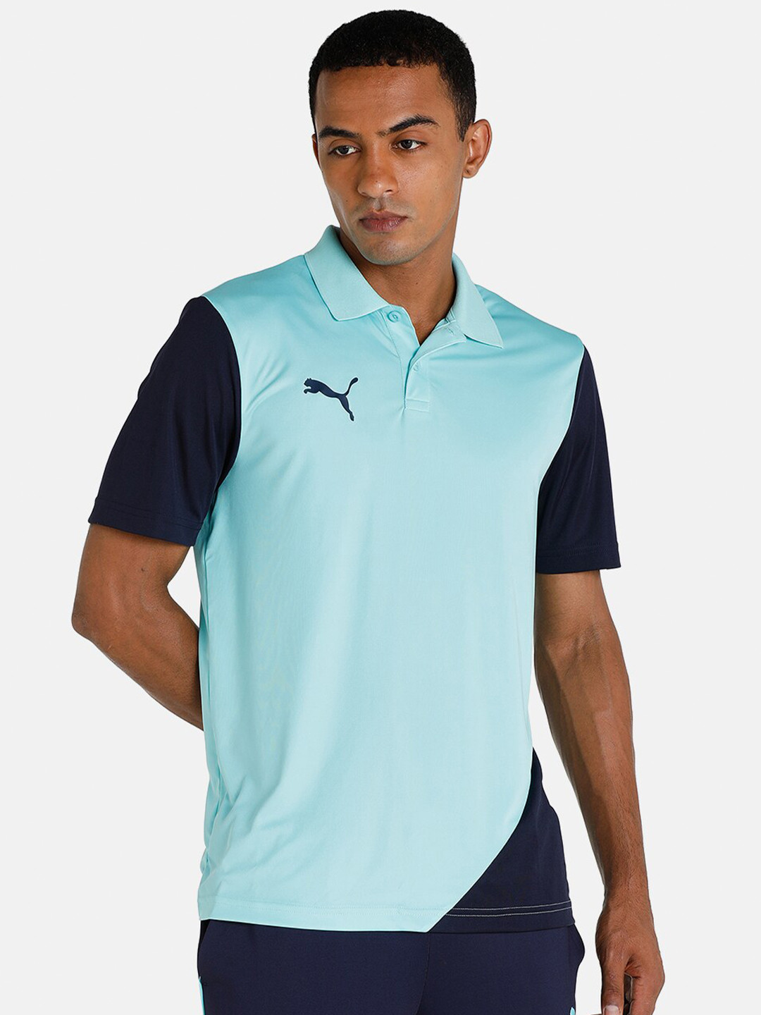 Puma Men Blue Colourblocked Polo Collar T-shirt