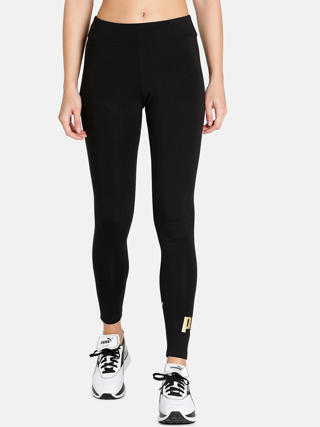 Puma Women Black Solid ESS+ Metallic Tights
