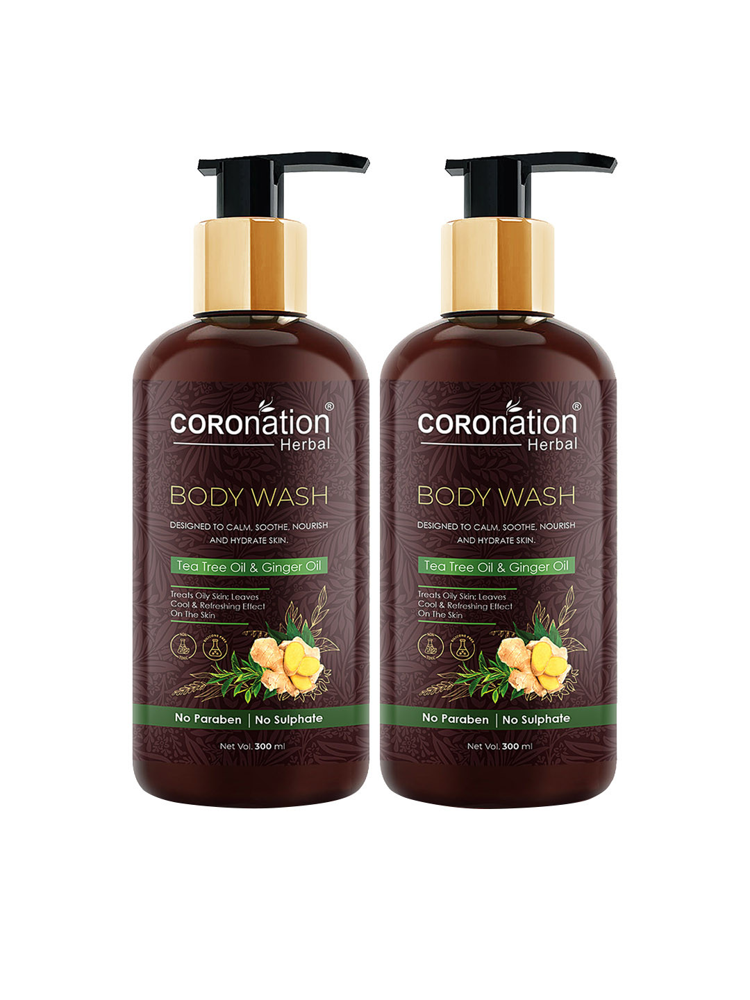 COROnation Herbal Set of 2 Tea Tree Oil & Ginger Oil Body Wash 300 ml Each