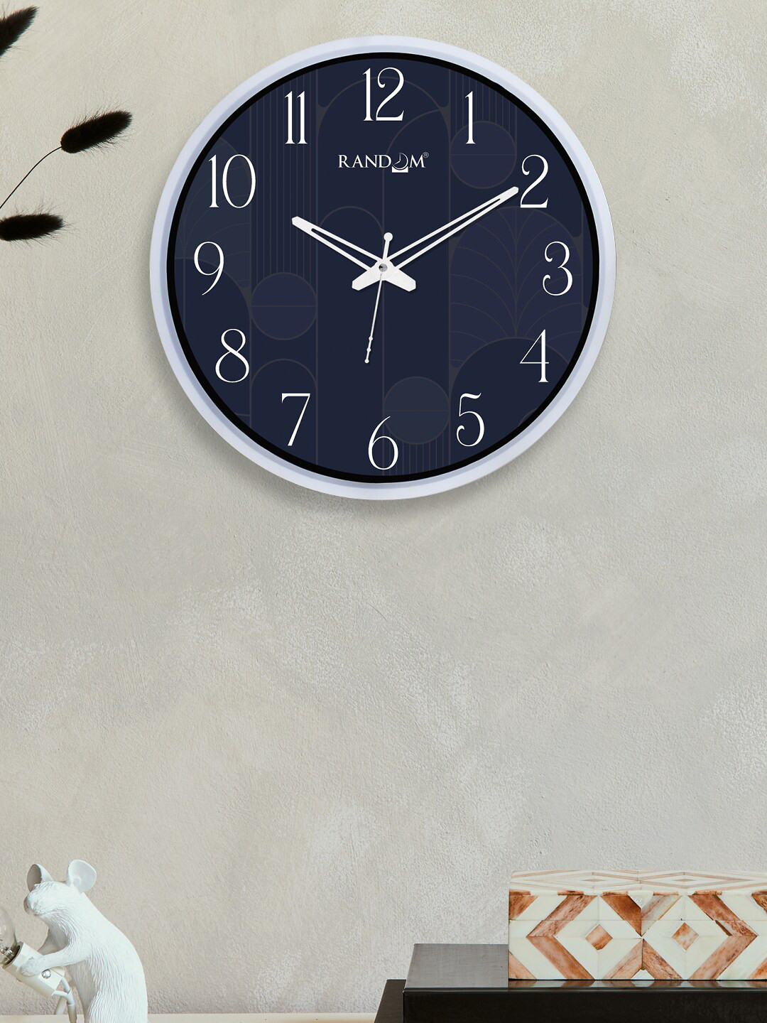 RANDOM Navy Blue & White Quartz Movement 12-Inch Dual Frame Floral Wall Clock With Glass