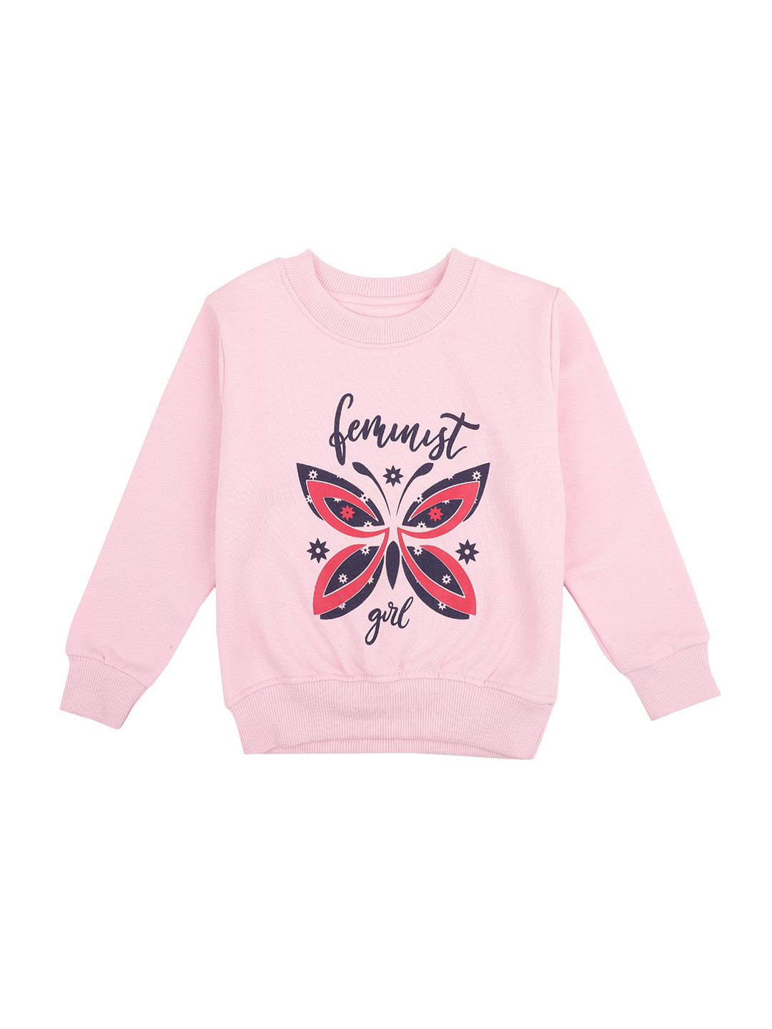 DYCA Girls Pink Butterfly Printed Cotton Winter Sweatshirt