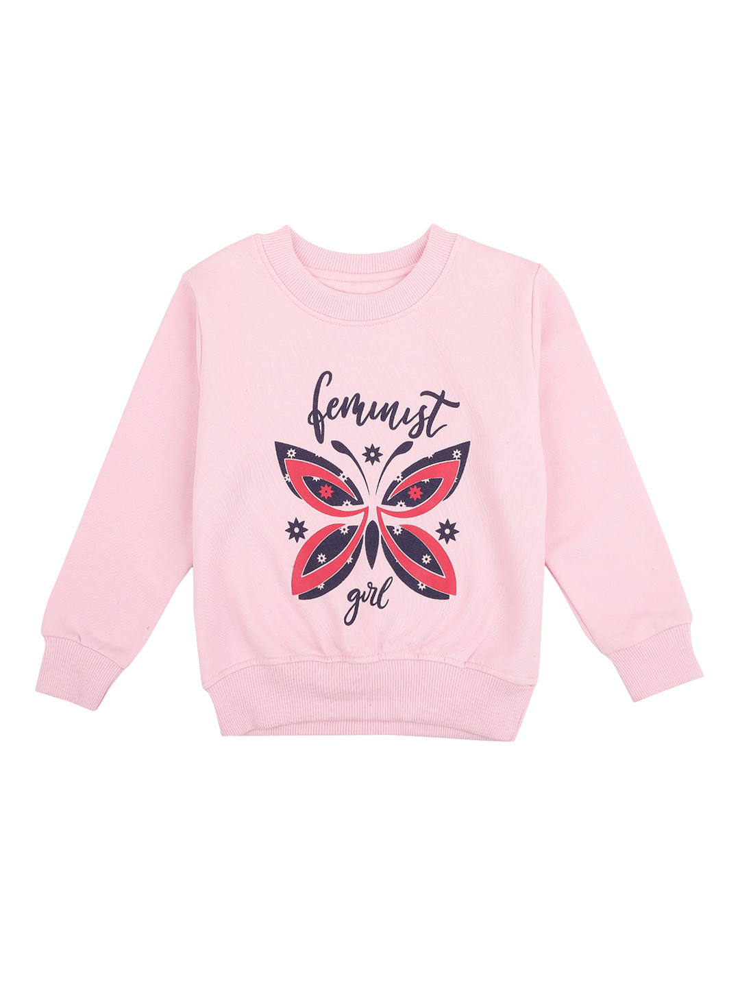DYCA Girls Pink Butterfly Printed Cotton Winter Sweatshirt