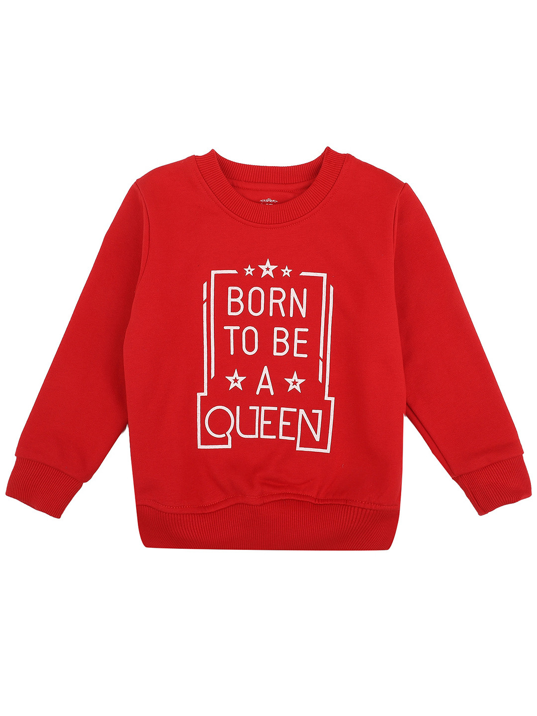 DYCA Girls Red Typography Printed Cotton Winter Sweatshirt