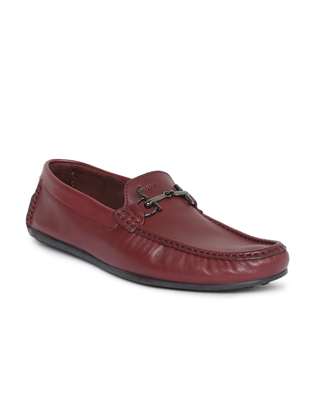 GABICCI Men Burgundy Leather Casual Horsebit Loafers