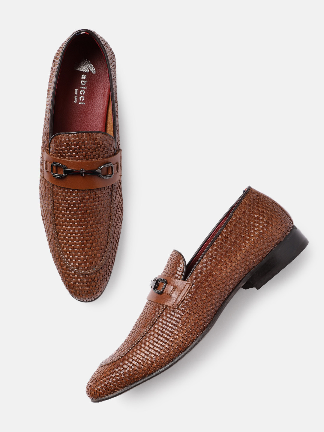 GABICCI Men Tan Brown Braided Formal Slip-on Shoes
