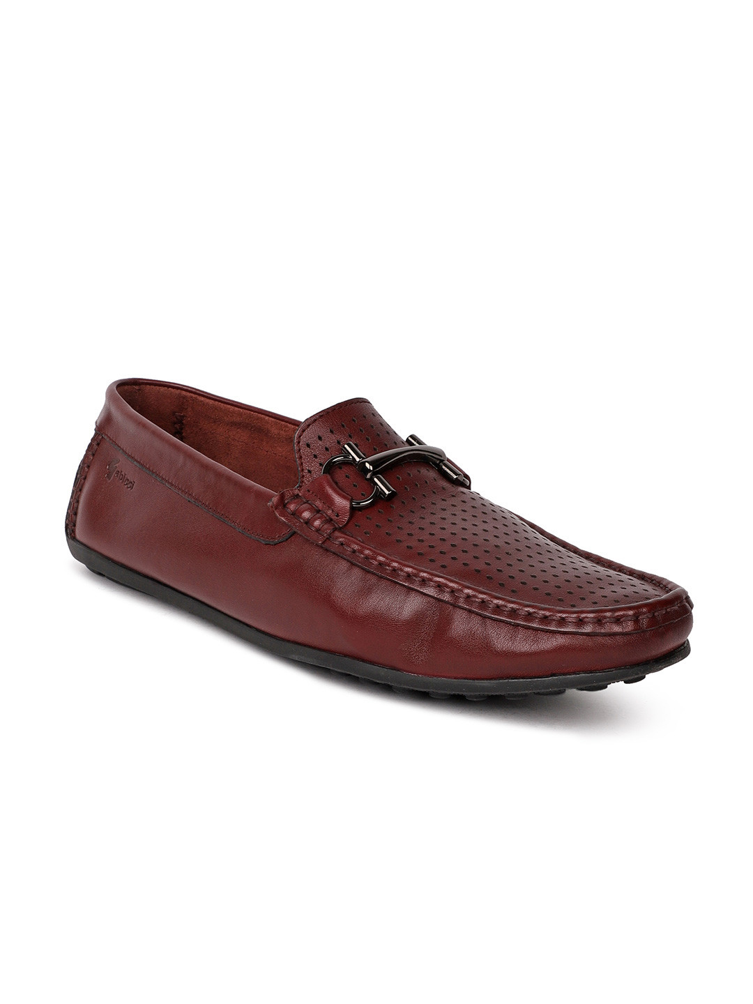 GABICCI Men Burgundy Textured Leather Casual Horsebit Loafers