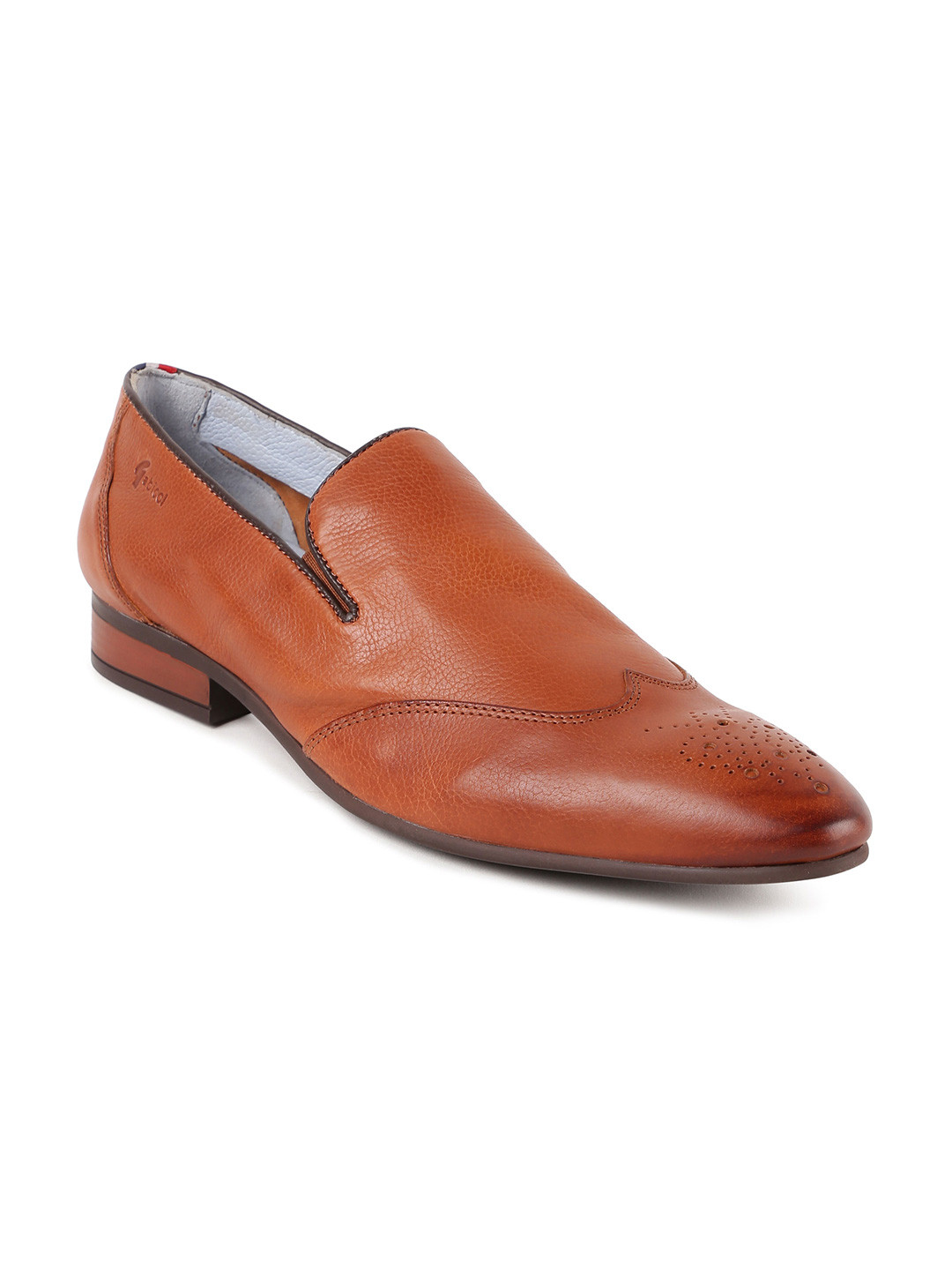 GABICCI Men Tan Brown Perforations Detail Formal Slip-on Shoes