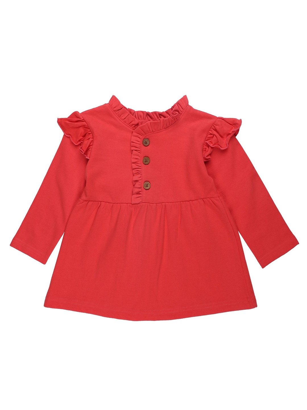 The Mom Store Girls Red Solid High Neck A-Line Dress