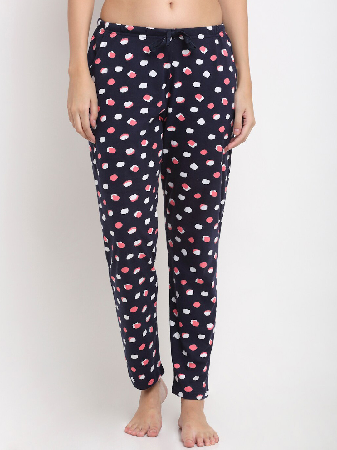 Kanvin Women Navy Blue & White Printed Pure Cotton Lounge Pant