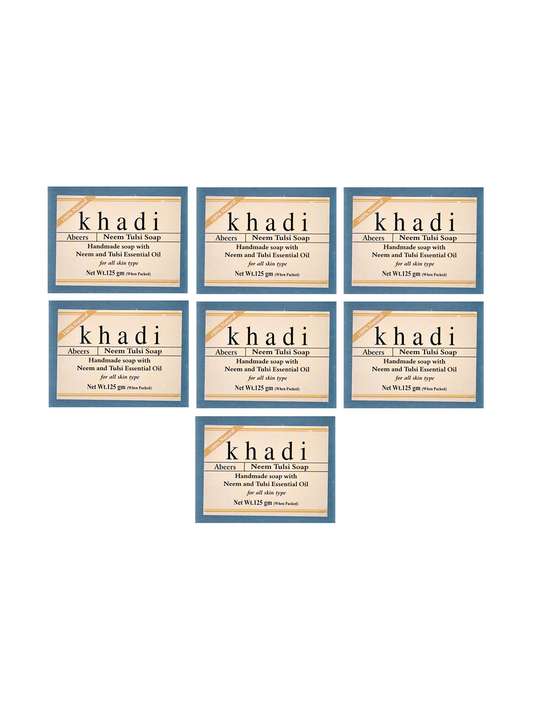 abeers Khadi Set of 7 Pure Essence Neem Tulsi Soaps with Essential Oils - 125g each