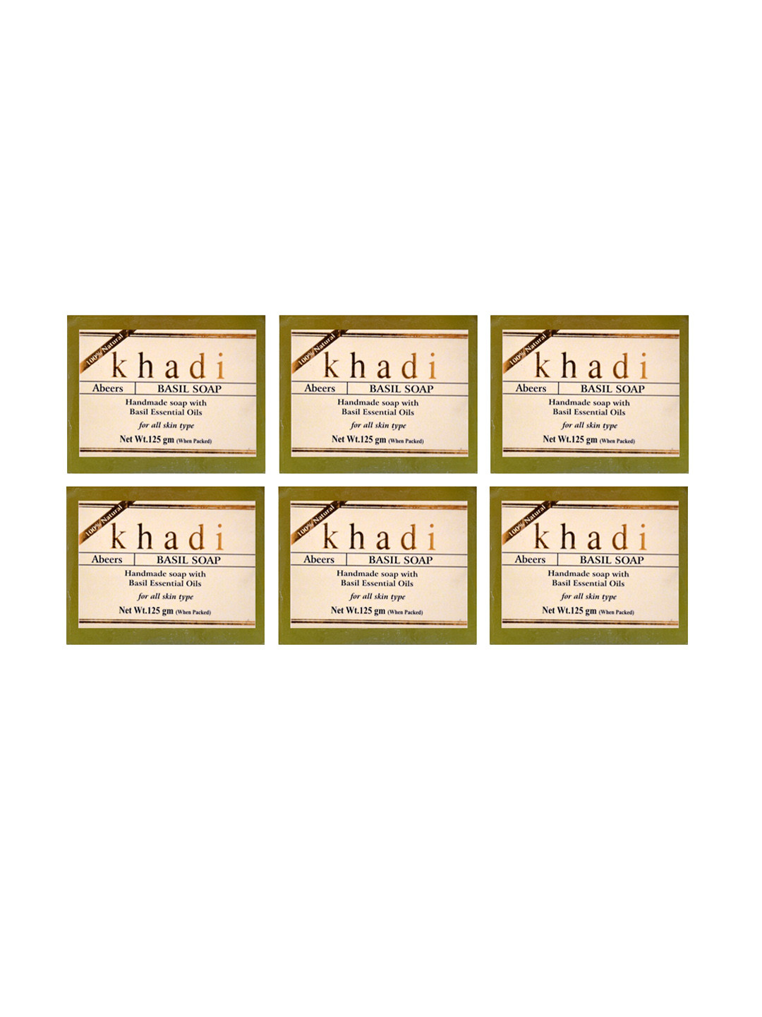 abeers Khadi Set of 6 Basil Soaps for All Skin Types - 125 g Each