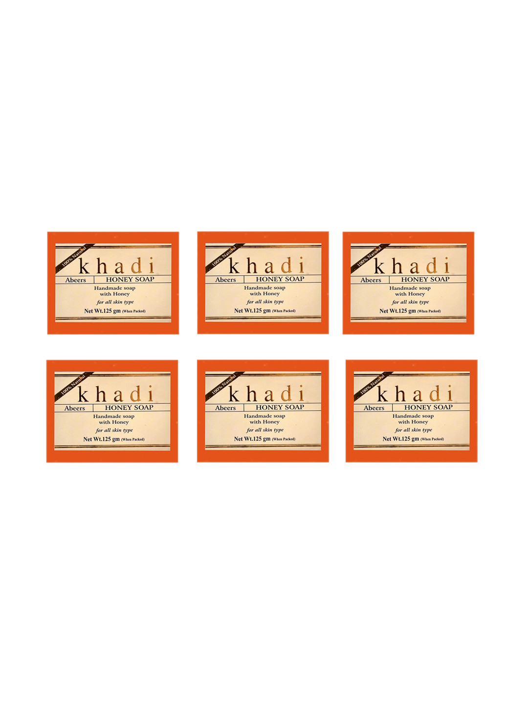 abeers Khadi Set of 6 Handmade Honey Soap for All Skin Types - 125 g Each