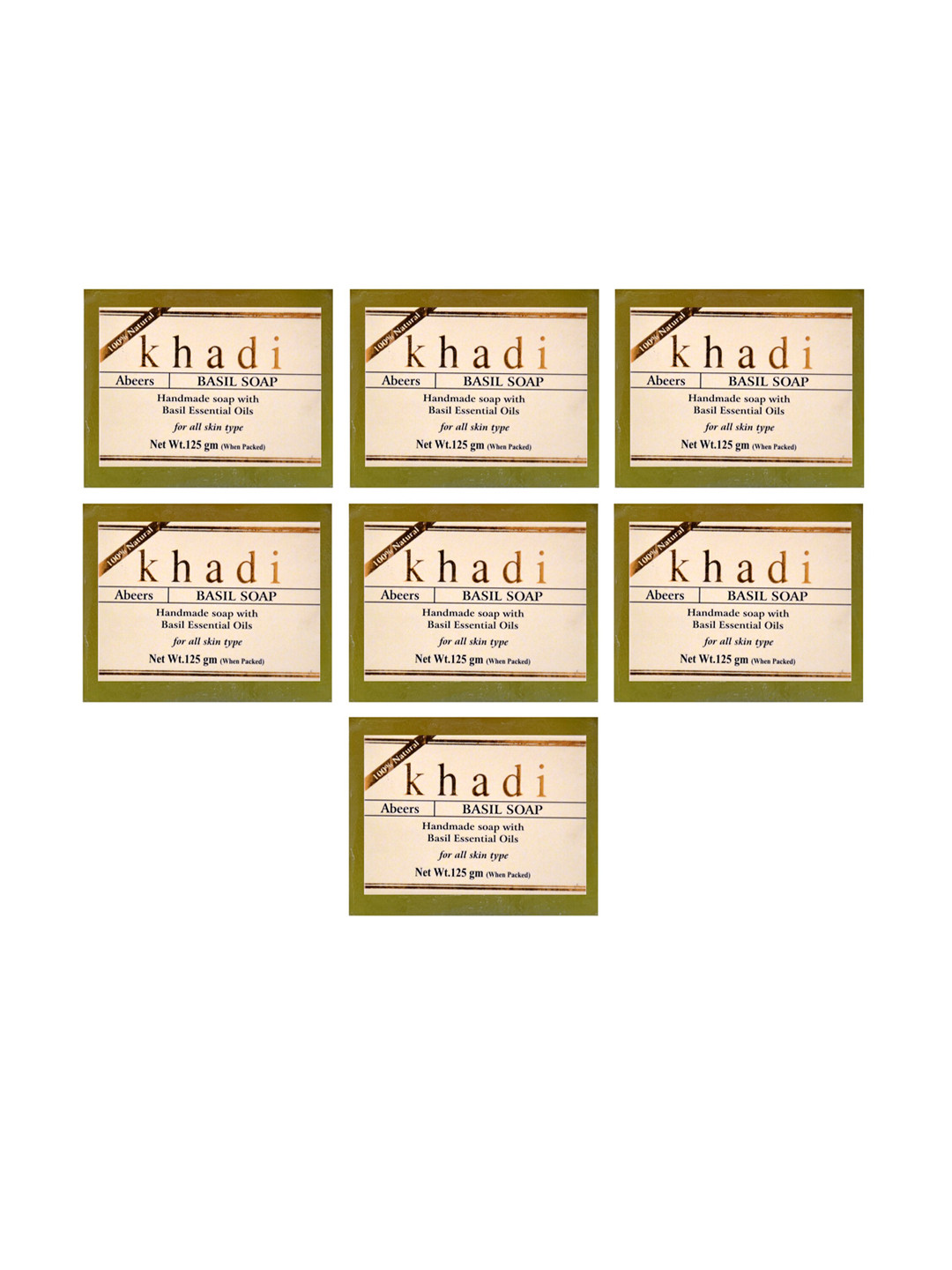 abeers Khadi Set of 7 Handmade Basil Soaps with Essential Oils - 125 g Each