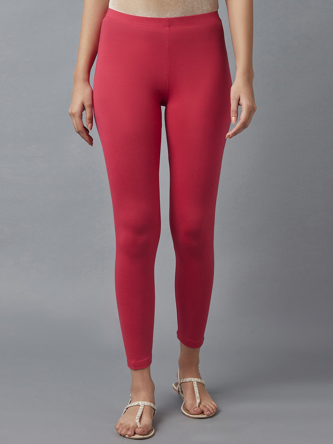 elleven Woman Red Cotton Lycra Tights