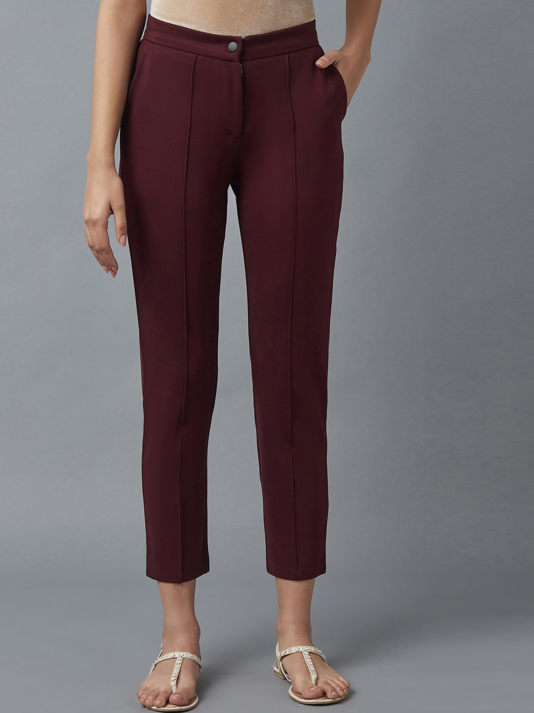 elleven Women Maroon Regular Fit Trousers