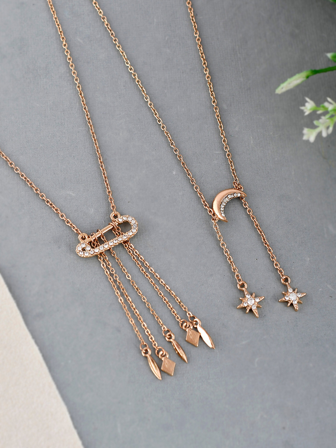 Shoshaa Set of 2 Gold-Toned CZ Stones Combo Pendants