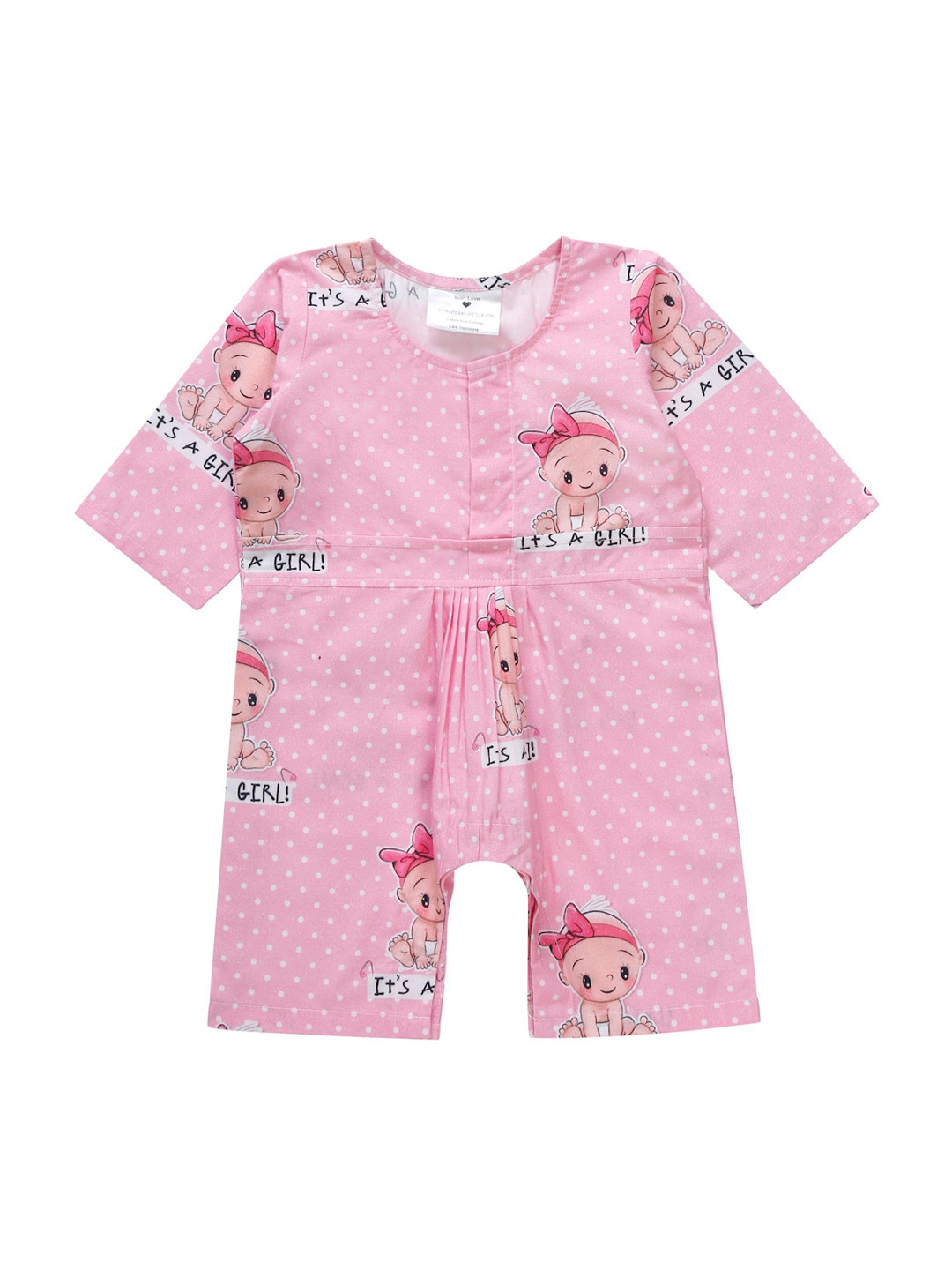 Little Musketeer Infants Girls Pink & White Printed Cotton Romper