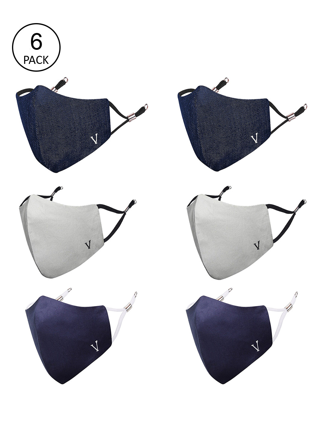 MASQ Pack Of 6 Solid Pure Cotton 4-Ply Outdoor Cloth Masks