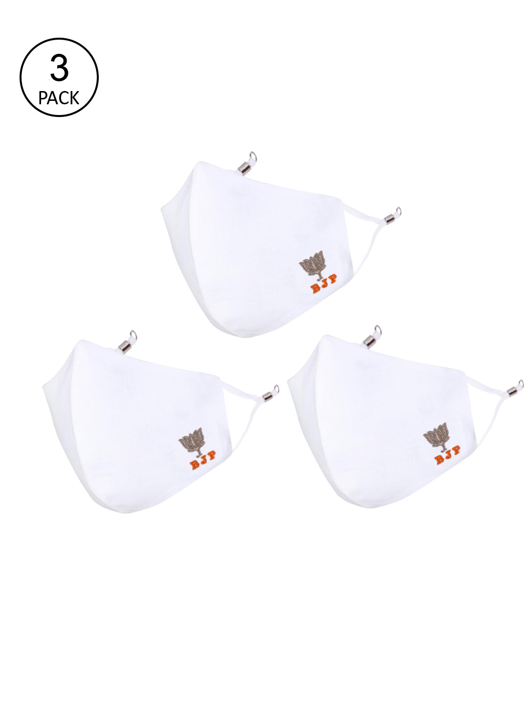 MASQ Unisex Pack Of 3 White Solid 4-Ply Reusable Pure Cotton Mask