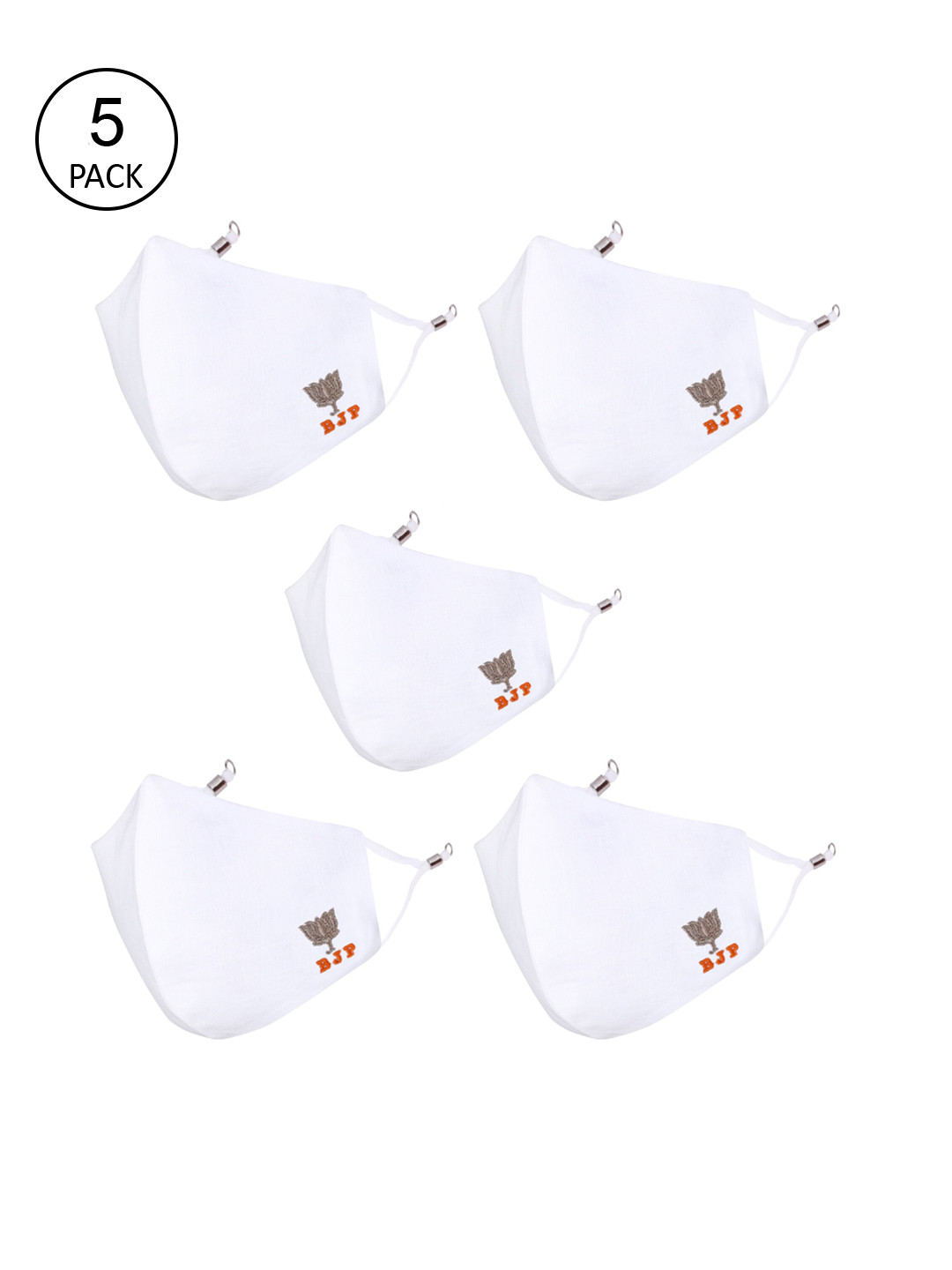 MASQ Pack Of 5 Adults White 4-Ply Reusable Anti-Pollution Pure Cotton Cloth Masks