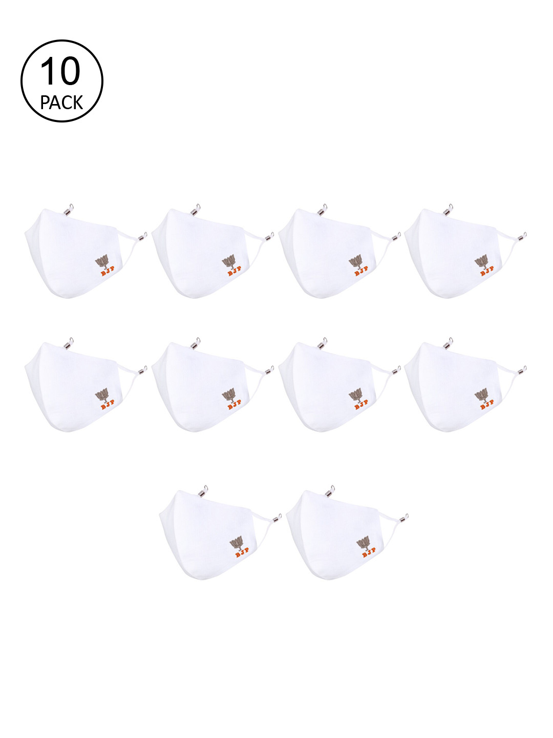 MASQ Pack Of 10 White 4-Ply Reusable Pure Cotton Cloth Face Masks