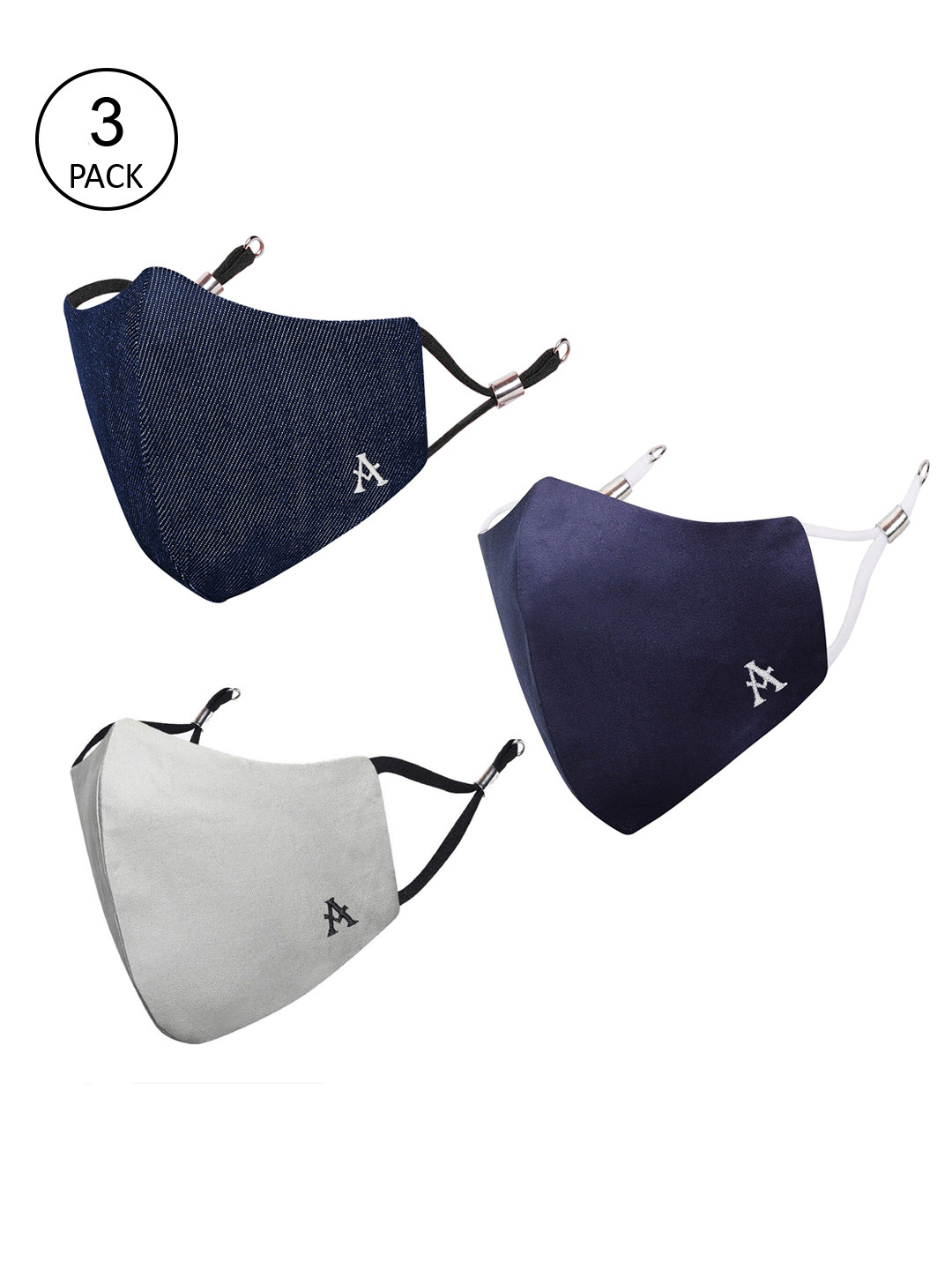 MASQ Pack Of 3 Adults Solid Pure Cotton 4-Ply Outdoor Cloth Masks