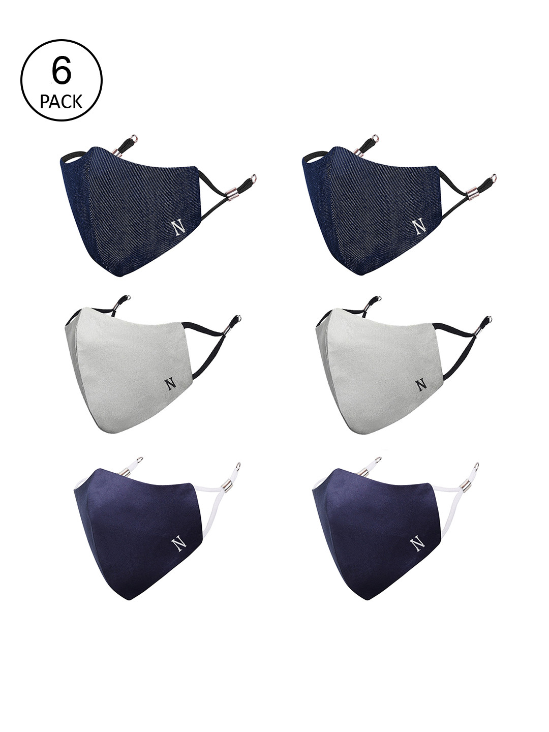 MASQ Pack Of 6 Adults 4-Ply Reusable Anti-Pollution Pure Cotton Cloth Masks