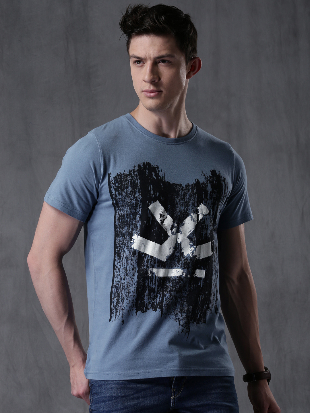 WROGN Men Blue Graphic Printed Cotton T-shirt