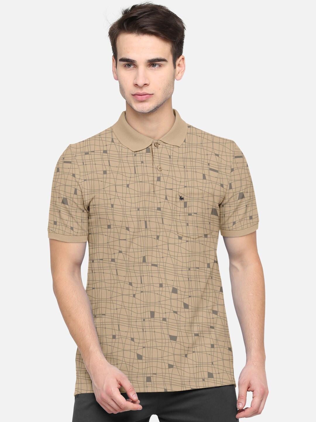 BULLMER Men Beige Polo Collar Pockets T-shirt